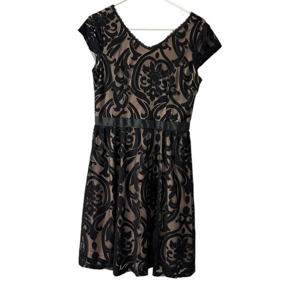 Soieblu Black Lace Overlay Beige Lining Dress Size Medium Romantic Whimsigoth - Picture 1 of 16